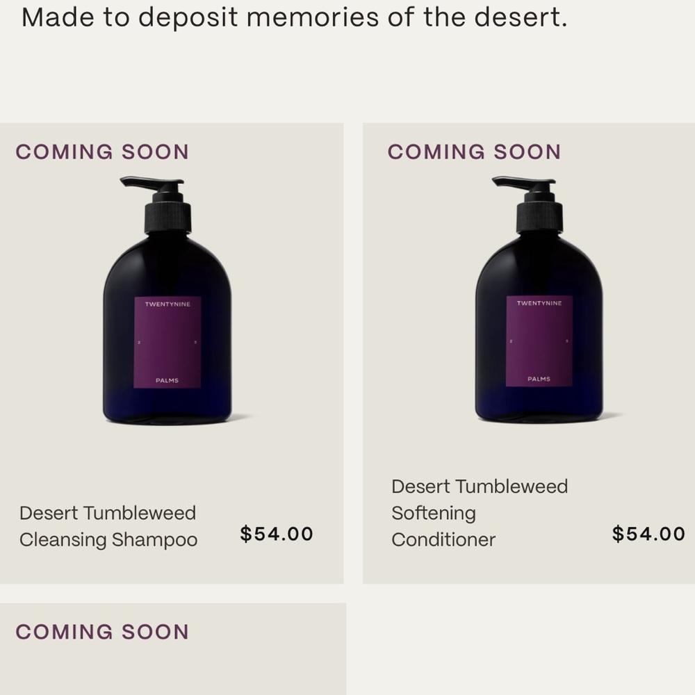 BNIB DUO twenty nine palms shampoo and conditioner